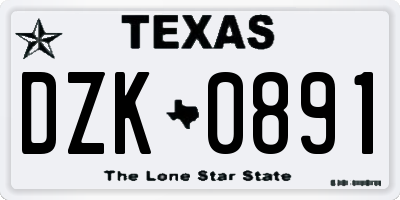 TX license plate DZK0891