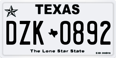 TX license plate DZK0892