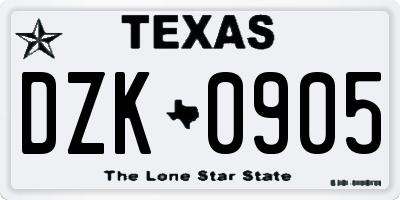 TX license plate DZK0905
