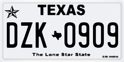 TX license plate DZK0909