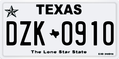 TX license plate DZK0910