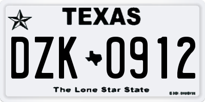 TX license plate DZK0912