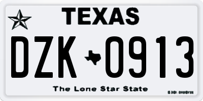 TX license plate DZK0913