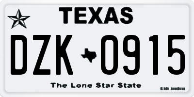 TX license plate DZK0915