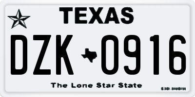 TX license plate DZK0916