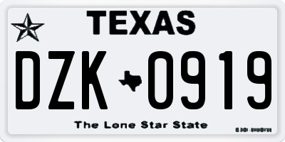 TX license plate DZK0919