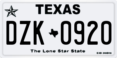 TX license plate DZK0920