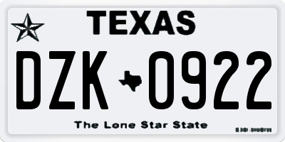 TX license plate DZK0922