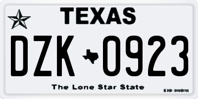 TX license plate DZK0923