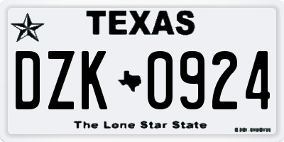 TX license plate DZK0924