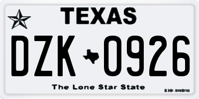 TX license plate DZK0926