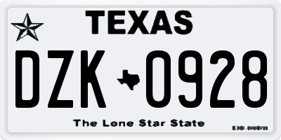 TX license plate DZK0928