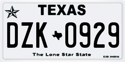 TX license plate DZK0929