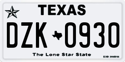 TX license plate DZK0930