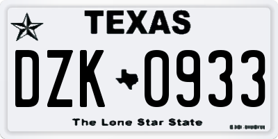 TX license plate DZK0933