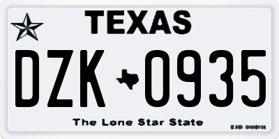 TX license plate DZK0935