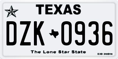 TX license plate DZK0936