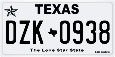 TX license plate DZK0938