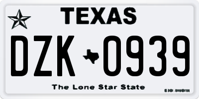 TX license plate DZK0939