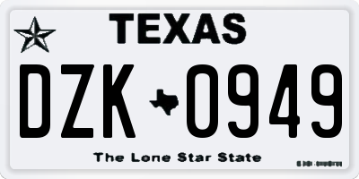 TX license plate DZK0949