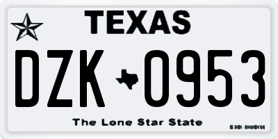 TX license plate DZK0953