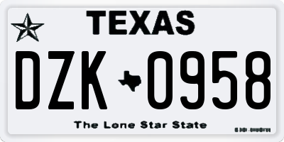 TX license plate DZK0958