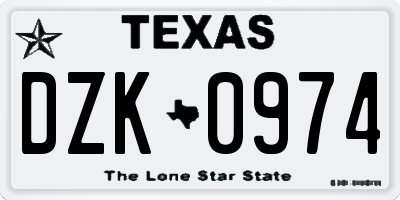 TX license plate DZK0974
