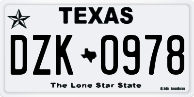 TX license plate DZK0978