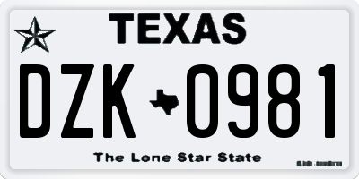 TX license plate DZK0981