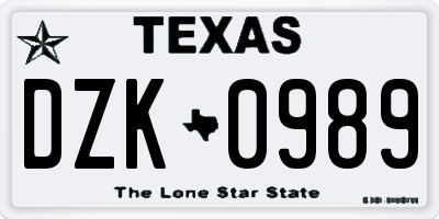 TX license plate DZK0989