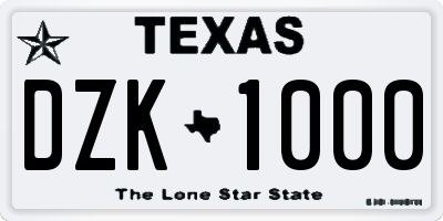 TX license plate DZK1000