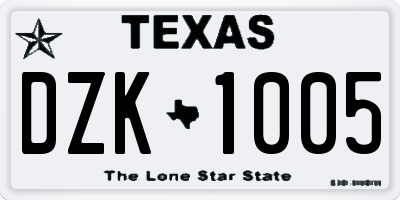 TX license plate DZK1005