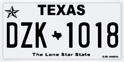 TX license plate DZK1018