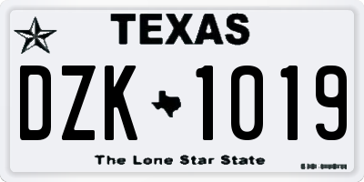 TX license plate DZK1019