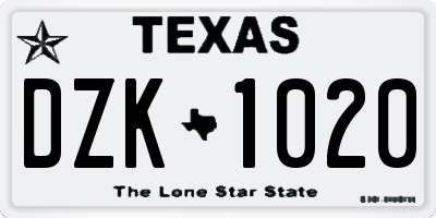 TX license plate DZK1020