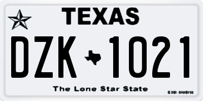TX license plate DZK1021