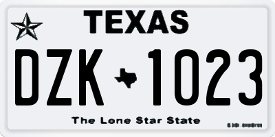 TX license plate DZK1023