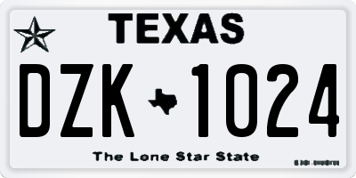 TX license plate DZK1024