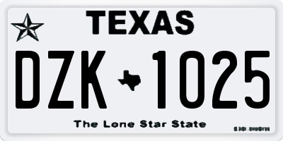 TX license plate DZK1025