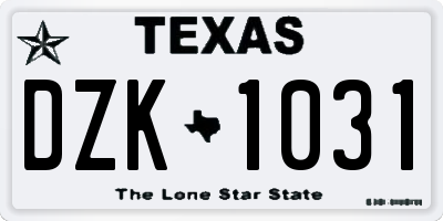 TX license plate DZK1031