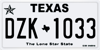 TX license plate DZK1033
