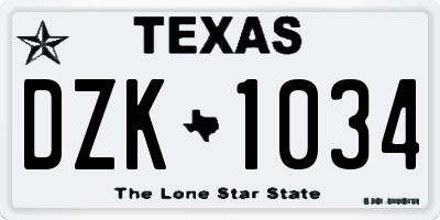 TX license plate DZK1034