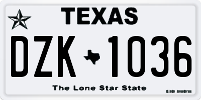 TX license plate DZK1036