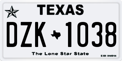 TX license plate DZK1038