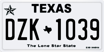TX license plate DZK1039