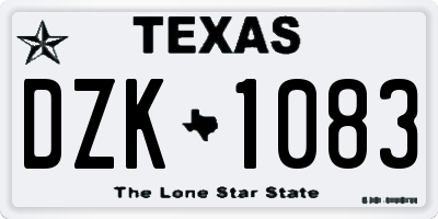TX license plate DZK1083