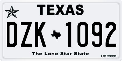 TX license plate DZK1092