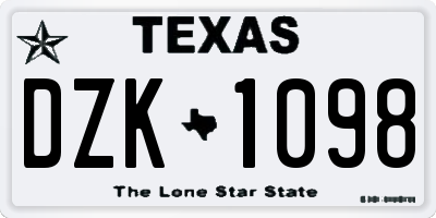 TX license plate DZK1098