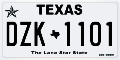 TX license plate DZK1101