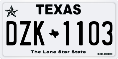 TX license plate DZK1103